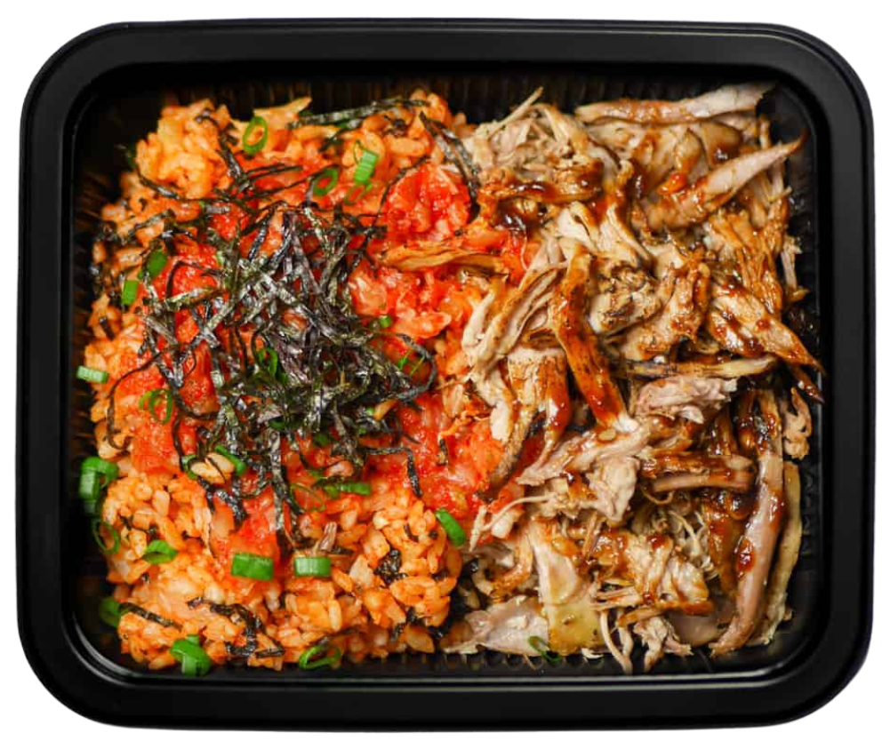 High protein Korean Soy Chicken in Kimchi Pearl Rice